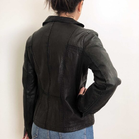 Crinkled Leather Blazer Jacket - Picture 4 of 8